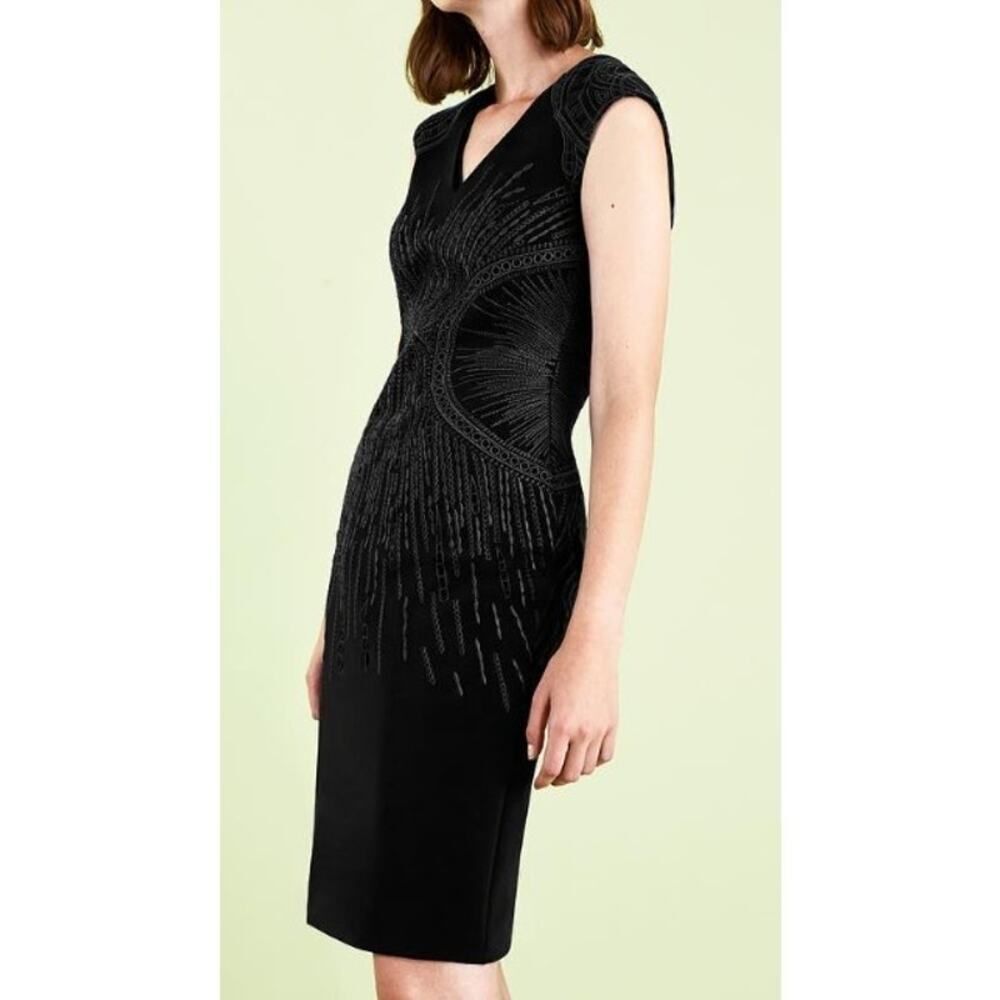 PH15 Studio Embroidered V Neck Sheath Black Dress, Icons Collection Sz. 8